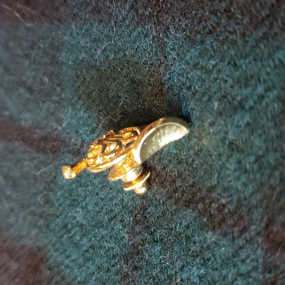 Tie Tack / Pin - French Horn Orchestra Pin w/Rhinestones - VTG 80s Gold-Tone EVC - Picture 5 of 8